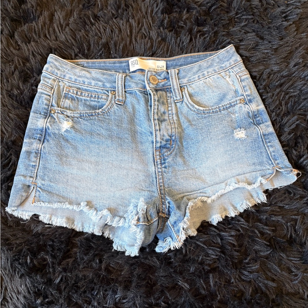 Tilly's Light Blue Frayed Jean Shorts